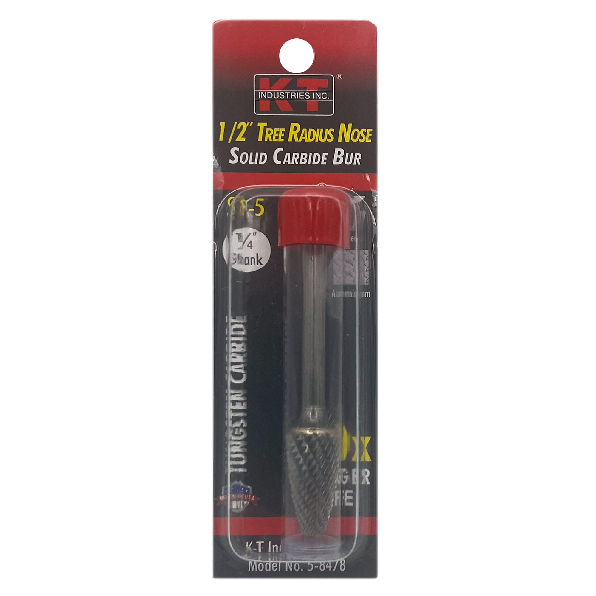 K-T Industries Solid Carbide Bur — 1/2in. Tree Radius Nose, 1/4in. Shank, Model# 5-8478